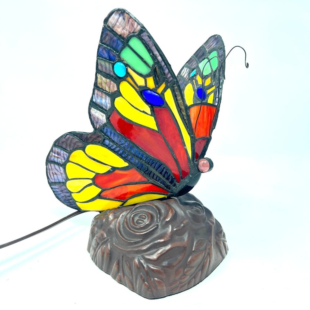 Tiffany Style Butterfly Table Lamp Stained Glass Night Light Boho Cottage Decor